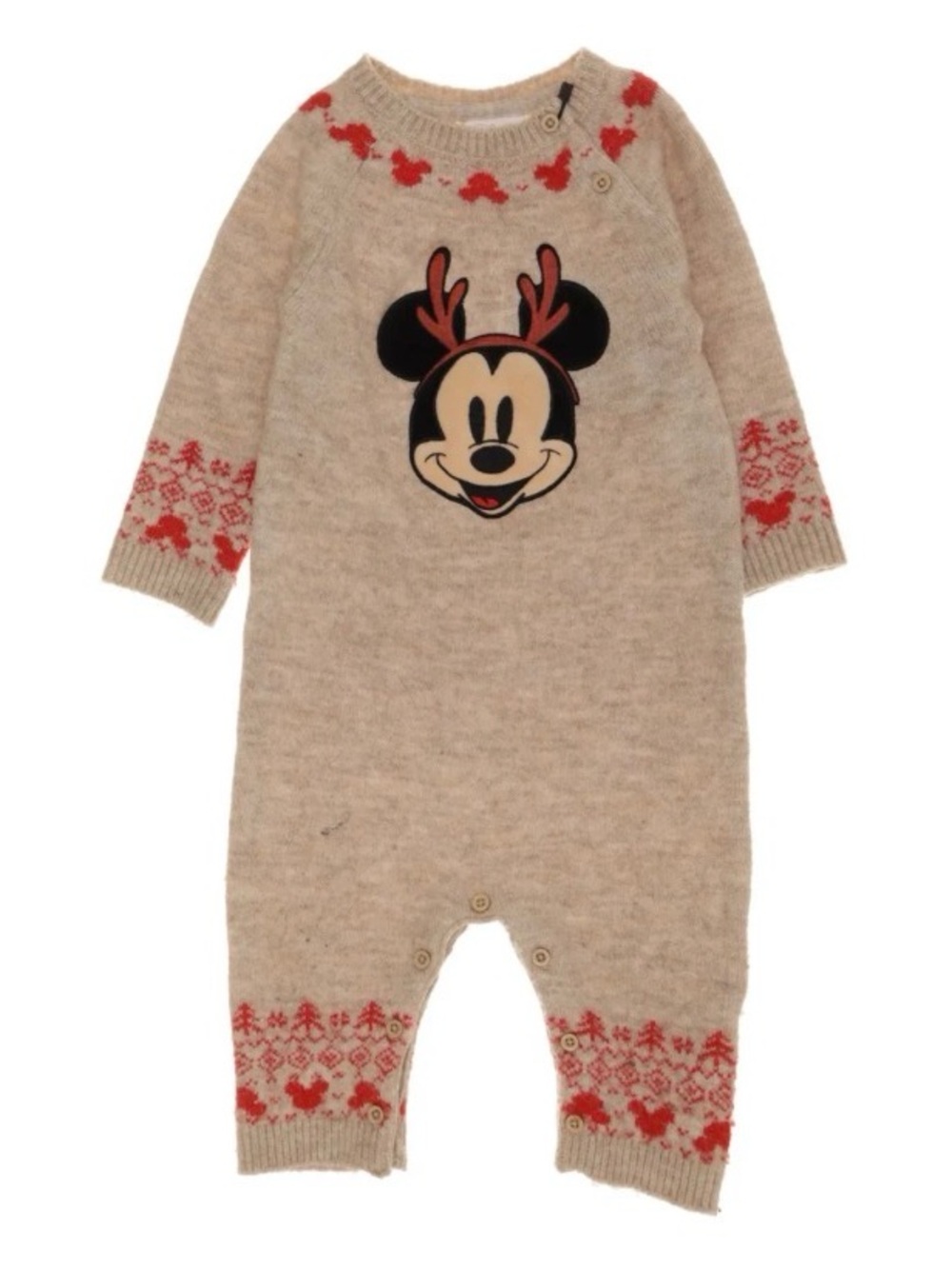 Disney Beige and Red Mickey Reindeer Knit One-Piece 12/18m